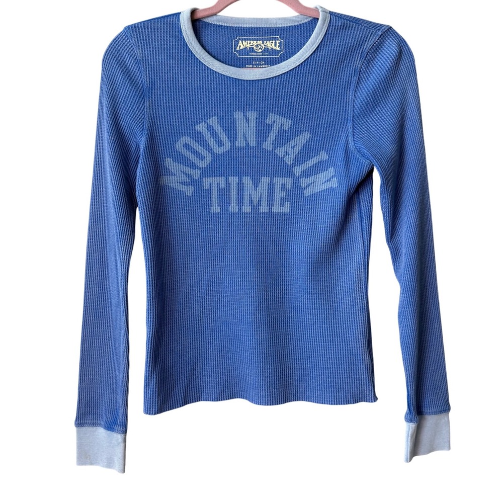 American Eagle Outfitters Thermal Long Sleeve Shirt Blue Size S/P/CH‎